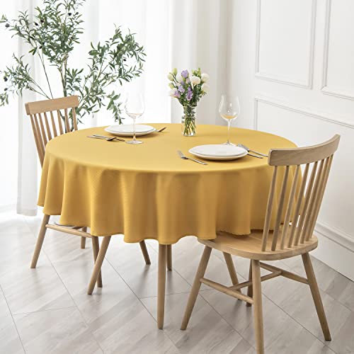 Image of maxmill Round Textured Tablecloth Spill-Proof Wrinkle Free Soft Jacquard Table Cloth for Circular Table Cover, for Dining Room Buffet Banquet Parties Holiday Dinner, 70 Inch, Ochre Yellow
