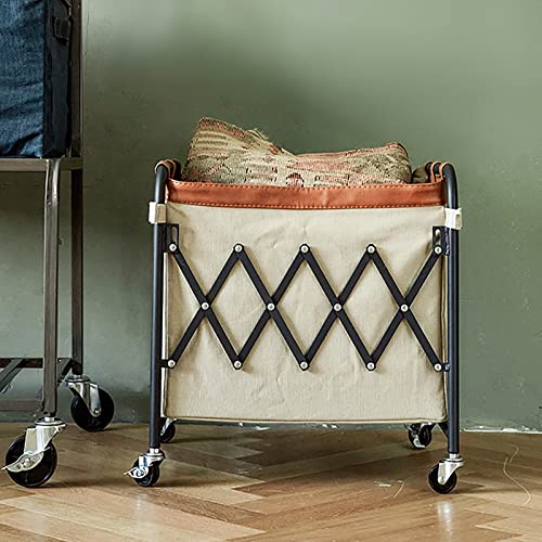 Carrito de lavandería retro con ruedas y bolsas desmontables para ropa 1