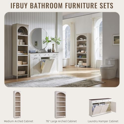 Image of IFBUY Triple Tilt Out Laundry Hamper Cabinet, Trash Cabinet, Antique White