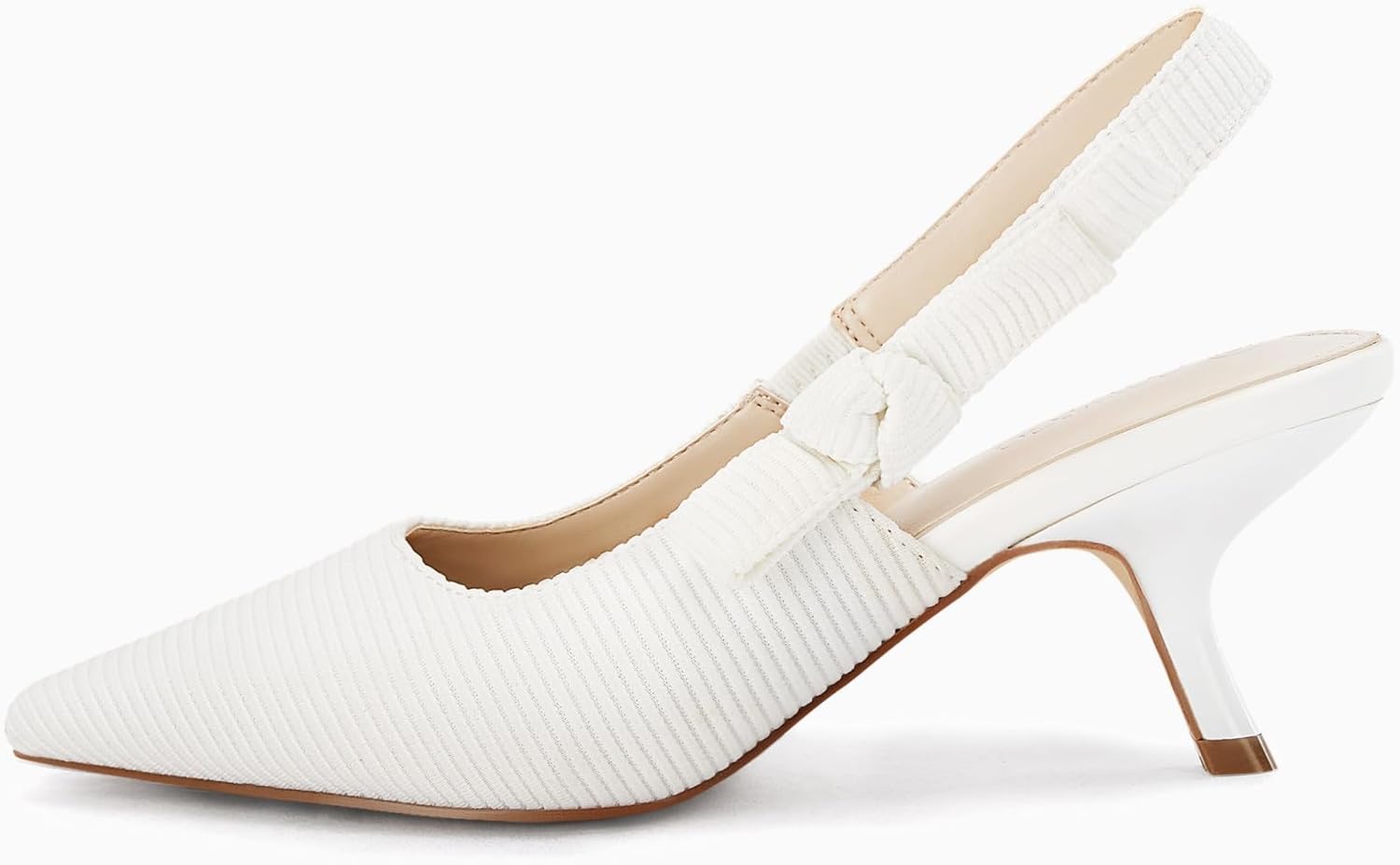 Coutgo Womens Slingback Kitten Heels Closed Pointed Toe Bowknot Knitted Slip On Work Pumps Dress Shoes - Image 4