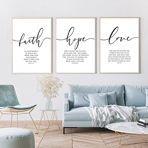 Bible Verses Wall Decor 3 Pieces Scripture Quotes Canvas Wall Art Faith Hope Love Scripture Posters Prints Christian Artwork Pictures For Living Room Bedroom Decoration 12X16 Inch Unframed #TOP2