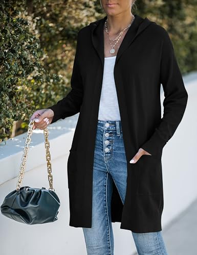 MEROKEETY Long Cardigans for Women 2025 Fall Winter Hooded Long Sleeve Open Front Sweaters with Pockets2
