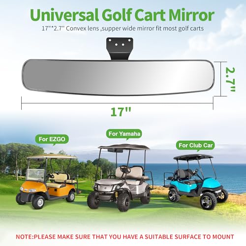 Image of 10L0L Universal Adjustable Golf Cart Panoramic Rear View Mirror, Rotatable 270 Rotation 16.5 inch Wide Angle Full Rearview Golf Cart Mirror for EZ Go, Club Car, Yamaha