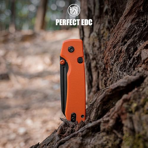 Image of Vosteed Raccoon2.0 EDC Pocket Knife - 3.25 inch 14C28N Black Stonewash Blade, Modified Sheepsfoot - Top Liner Lock, Orange G10 Handle - Outdoors Camping Knives - A2931