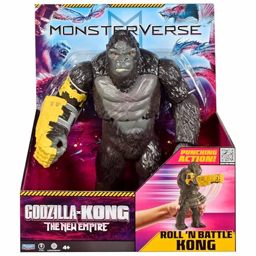 MonsterVerse Godzilla x Kong Official Giant Kong Roll N Battle Figure 11-Inch Movie-Accurate King of Skull Island Toy with Wheel & Turnable Torso Action Figure for Kids & Collectors Ages 4+