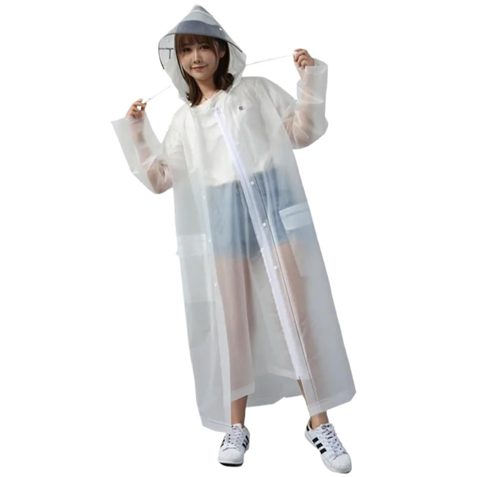 Poncho Antipioggia Impermeabile lungo tutto in uno con poncho impermeabile a doppia tesa for passeggiate, ciclismo e zaino in spalla