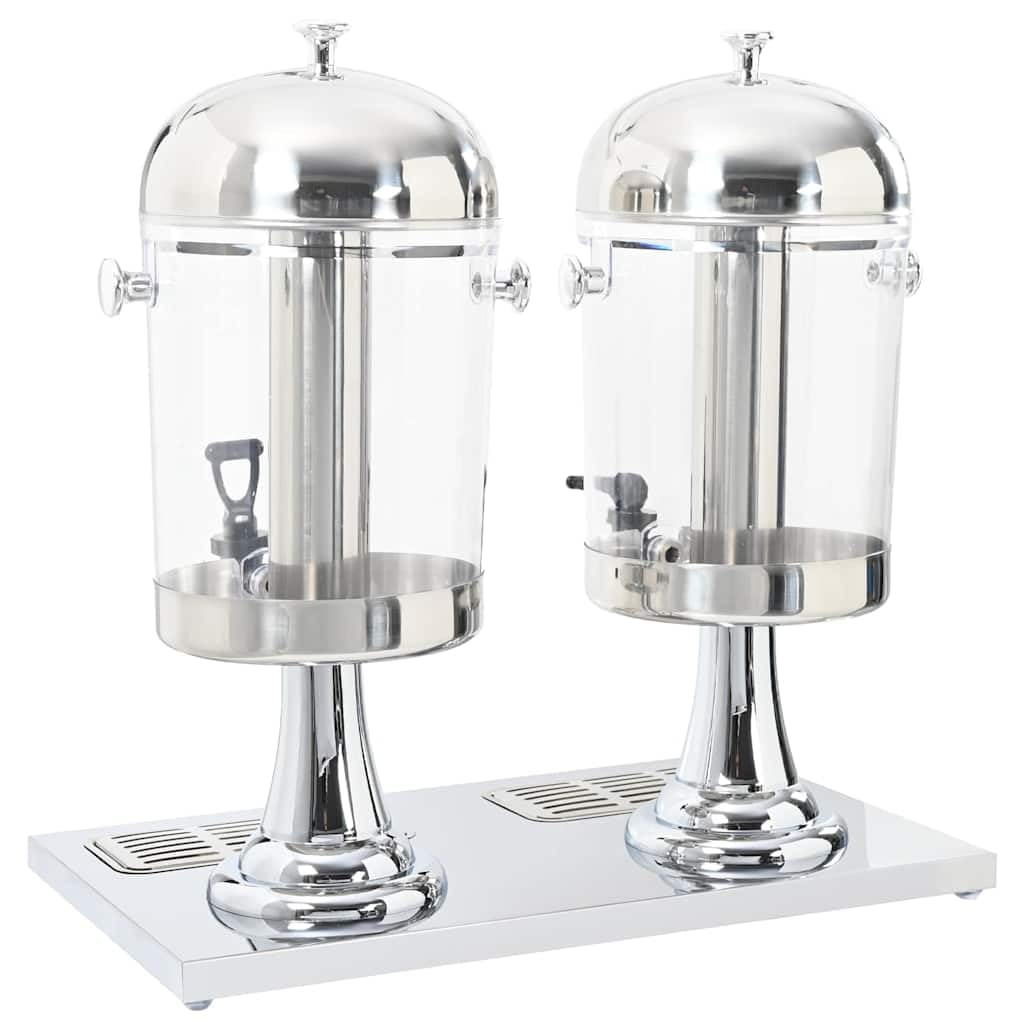 Dispensador de bebidas de acero inoxidable 2 x 8 litros con cilindro de refrigeración y grifo para buffet, catering, hotel, restaurante, color plateado