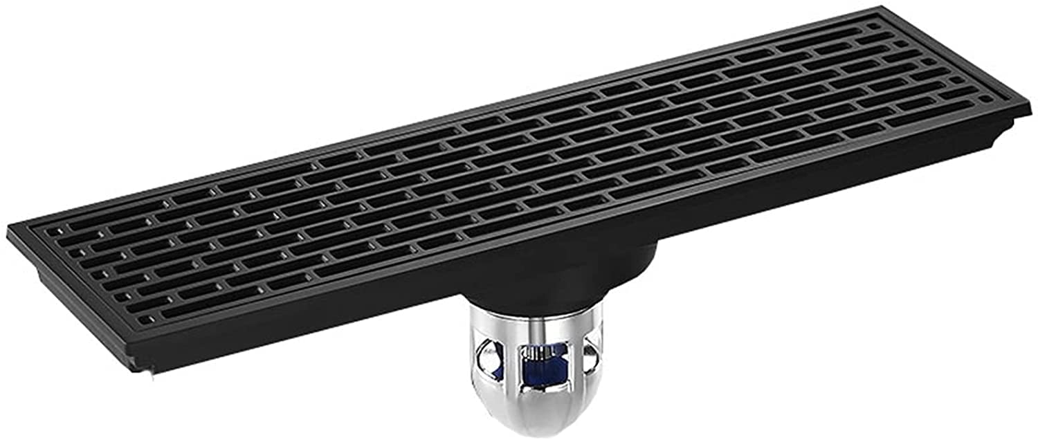 Shower Floor Drain，Linear Drain with Hair Strainer, Brass Rectangle(Wit)