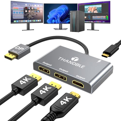 Image of DisplayPort to Dual DisplayPort with HDMI Adapter 4K@60Hz, Extended Display 1 in 3 Out MST Hub for Multiple Monitors Compatible with PC,NVIDIA /AMD Graphics Card