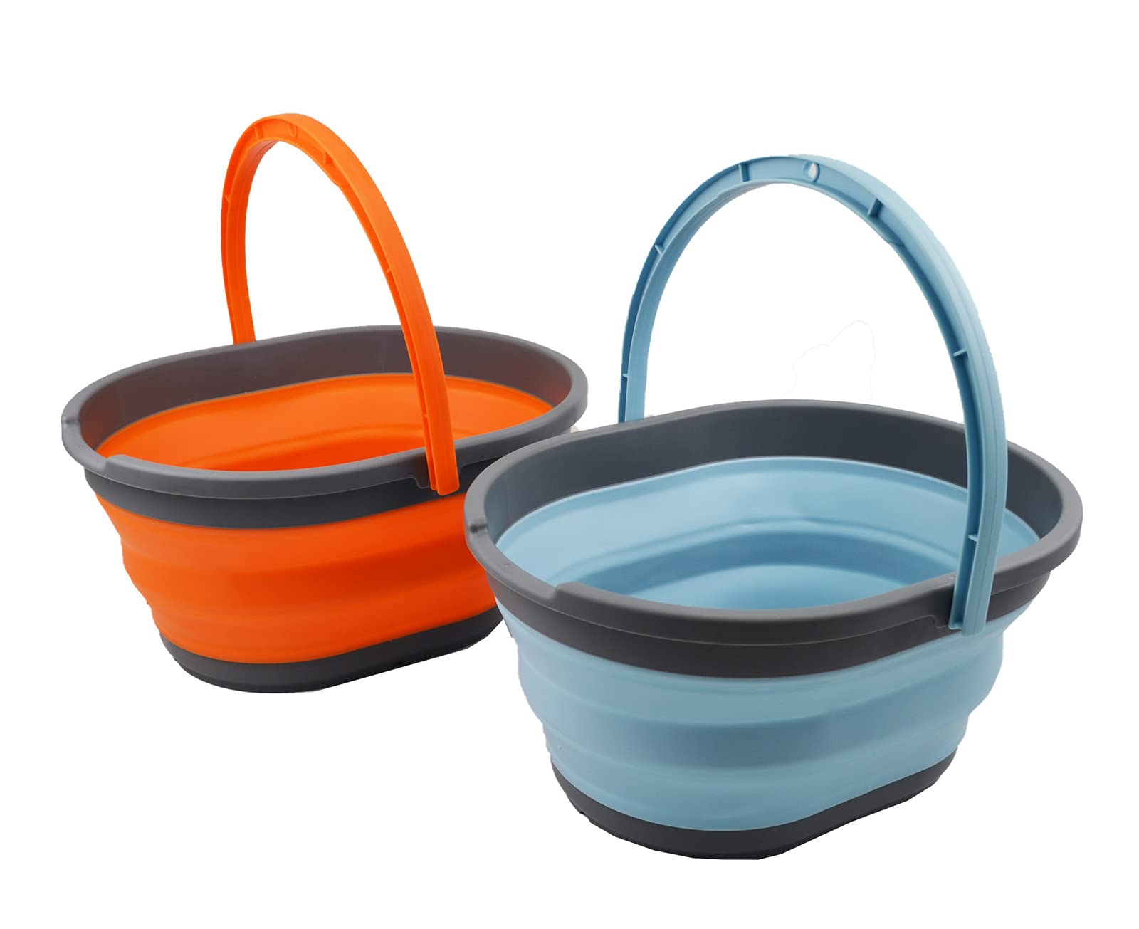 SAMMART 11L (2.9 Gallon) Collapsible Basket with Handle - Portable Outdoor Picnic Basket/Crater - Foldable Shopping Bag - Space Saving Storage Container (Sea Angel + Orange)