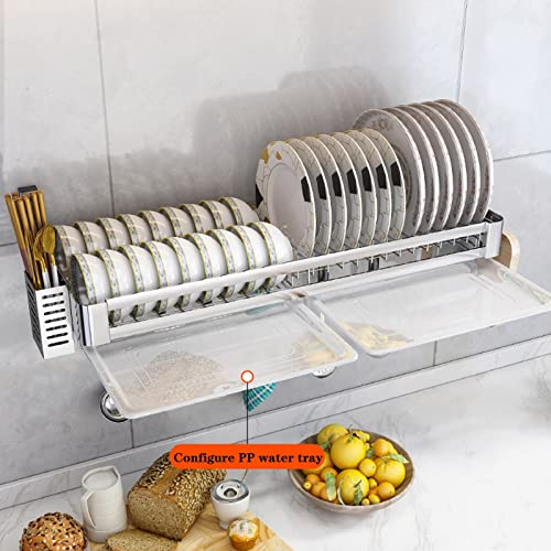Küchenregal Edelstahl Wandmontage Geschirrabtropfgestell mit Abtropfschale, Besteckregal und Schneidebretthalter