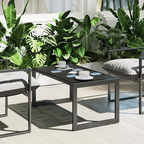 Outsunny Mesa de Centro para Exterior Mesa de jardín con Tablero de Listones, Estructura de Aluminio, para balcón, Patio, terraza, 90 x 50 x 42 cm, Negro - imagen 9