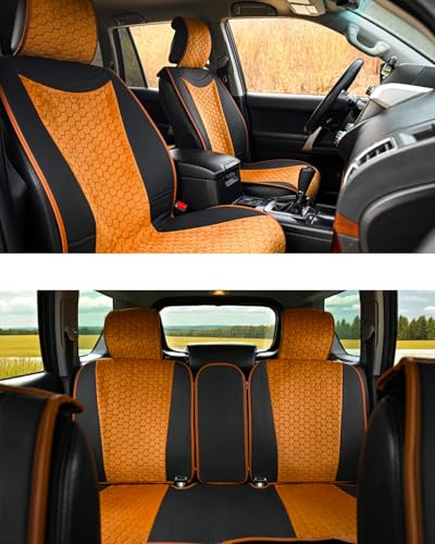 Owleys Premium Car Seat Cover Set for Ram 1500– Front & Rear Car Seat Covers, Waterproof Seat Protectors for SUV Interior, Leather-Style Auto Seat Covers, Easy-Clean, Anti-Slip, Tan Hexy