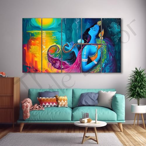 Image of The Castle Decor Radha Krishna Wall Painting for Living Room Big Size - Radha Krishna Painting Wall Decor for Bedroom, Office, Hotels - Peaceful Digital Painting Wooden Framed for Gifting (27x48 inch)