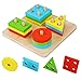 Hrph Educativos de madera geométrico Junta de reunir bloques Montessori para niños juguetes educativos del bebé de los bloques huecos
