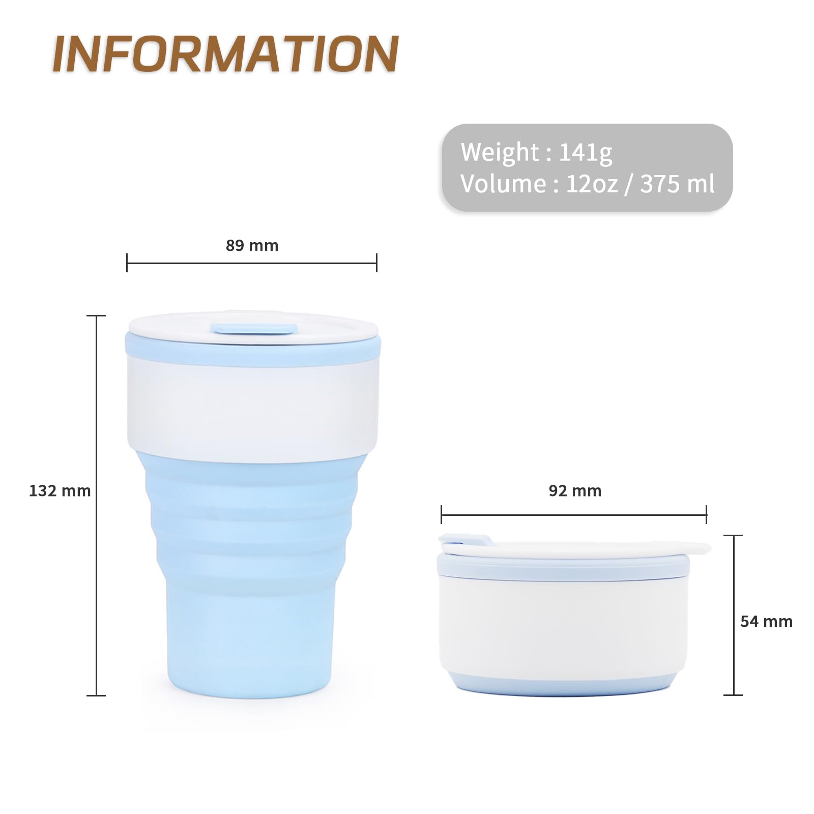 EYQ Collapsible Coffee Cup 375 ml, 12oz Silicone Foldable Coffee Mug - Image 2