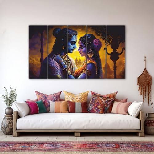 Image of The Castle Decor Lord Radha krishna painting | Multiple Frames Wall Art Painting for living room,Bedroom,Drawing room,Hotels Wooden Framed-Digital Painting (Multi Color - Design 3, 36x60 Inch)