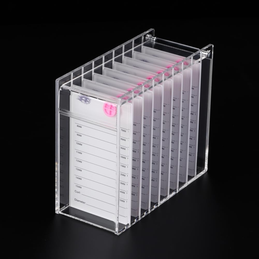 8 Layers Acrylic Eyelash Storage Organizer, Grafting False Eyelashes Display with 8 Pallets, Dustproof Cosmetic Beauty Extension Supplies (White)