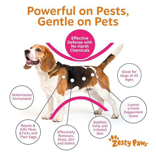 Image of Zesty Paws Flea and Tick Shampoo for Dogs - Veterinarian Formulated Flea Shampoo for Dogs to Kill Fleas, Ticks & Their Eggs - Soothes Itchy & Irritated Dog Skin - Cedarwood, Rosemary & Peppermint Oil