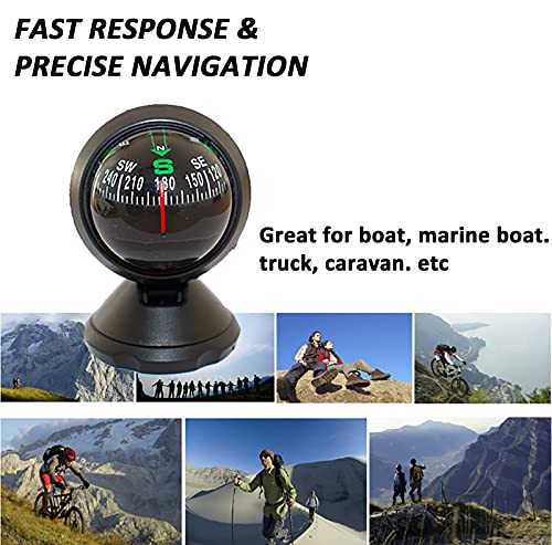 RINGGLO Car Compass Ball Mini Compass Adjustable Ball Compass with Adhesive and Delicate Decoration, Universal Dashboard Dash Stand Compass for Most Boat Car Truck - Image 4