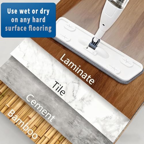 Image of Spray Mop for Floor Cleaning, Wet & Dry Flat Mop with Washable Microfiber Pad, 400ml Refillable Bottle for Hardwood, Marble, Tile Cleaning (Home Cleaning) White