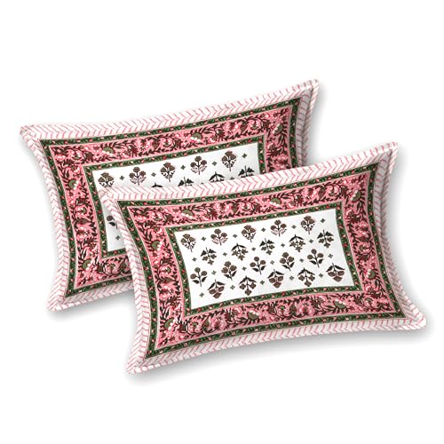 Image of BLOCKS OF INDIA Hand Block Printed 200 TC Cotton King Size Bedsheet (Peach BUTI)