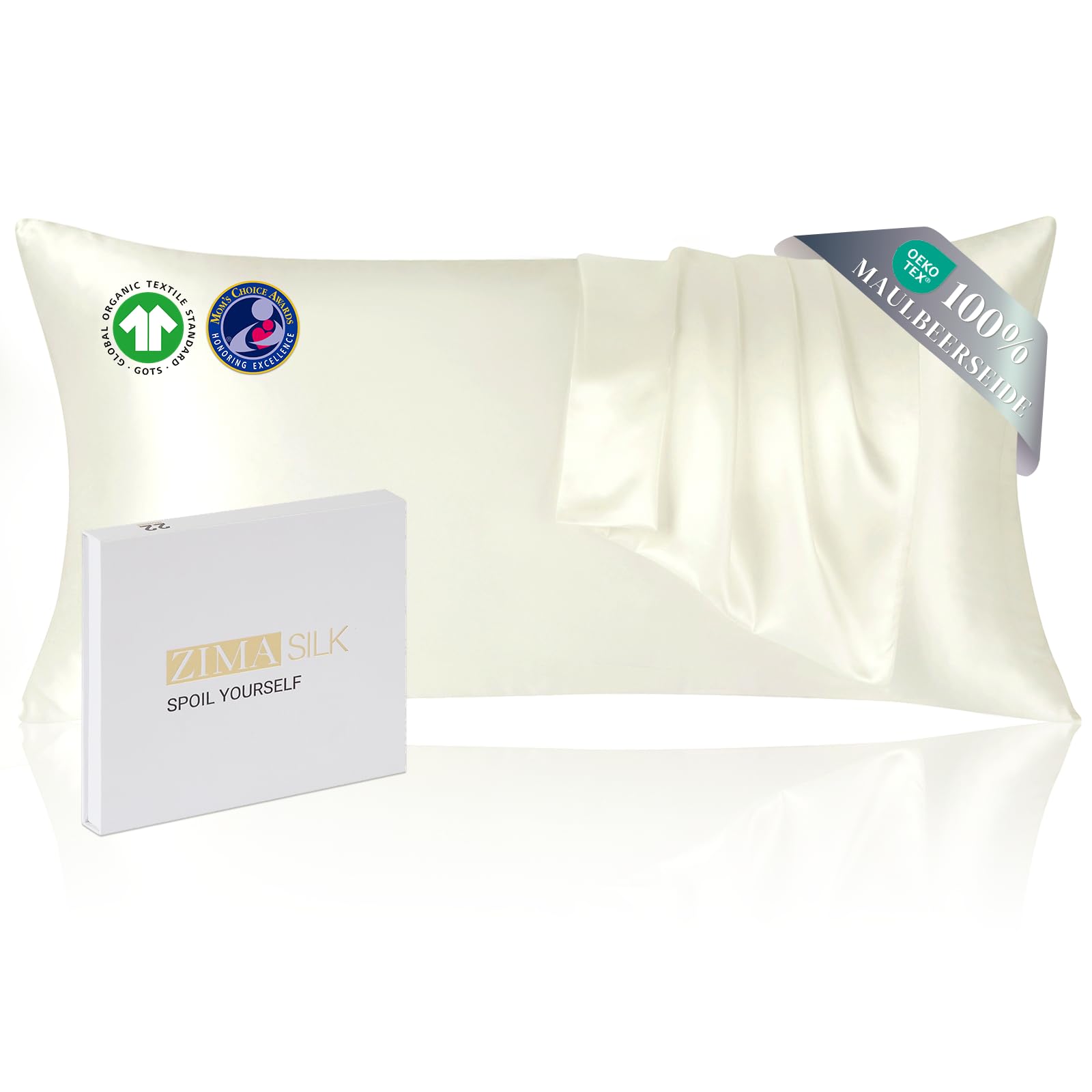 ZIMASILK Silk Pillowcase 40x80 cm | 100% Pure 22 Momme Mulberry Silk | OEKO-TEX® Certified | Highest Grade 6A Silk, Smooth On Both Sides For Skin & Hair, 1 Piece, Ivory