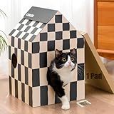 Conlun Katzenhaus mit Kratzbrett & Katzenminze, Leicht zu Montieren - Kratzhöhle für Wohnungskatzen, Mittel