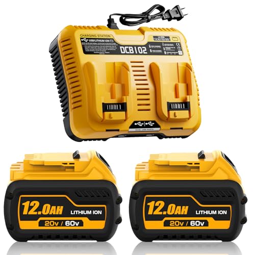 Image of 12.0Ah Replacement for Dewalt 20V /60V Max Batteries and DCB102 Charger | Compatible with Dewalt 20V /60v Flexvolt Battery DCB606 DCB609-2 DCB606-2 DCB612