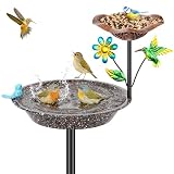 Metal Bird Bath for Outside, Birdbath Bowl Standing Bird Feeders for Outdoors with 5 Prongs Base Stake, Freestanding Birdfeeders for Garden Yard Lawn Decor (Brown 2-in-1 Bird)