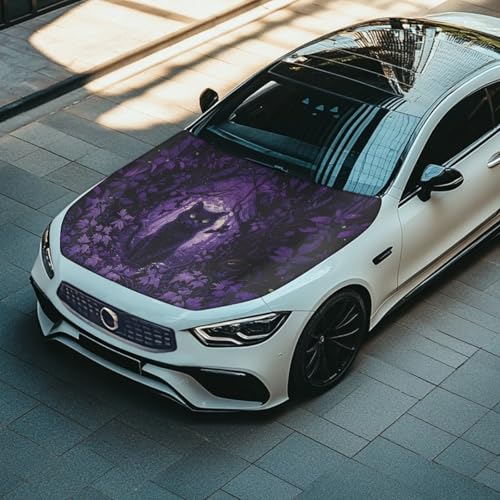 Image of Black Cat Car Hood Cover All Weather Protection Auto Exterior Accessories Halloween Universal Fit Hood Covers for Cars, Trucks, SUV, or Van Full Coverage