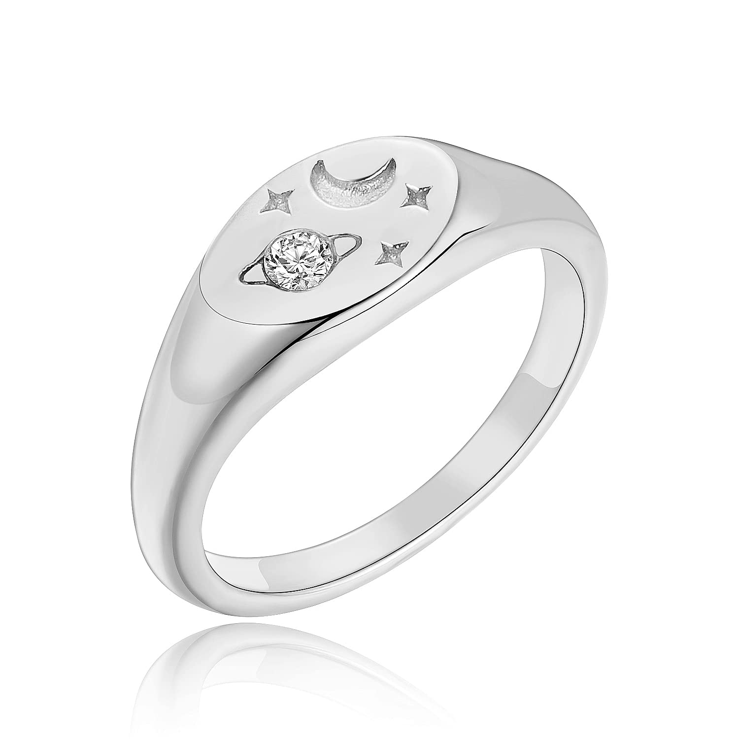 Joliernelle Love You to The Moon And to Saturn Ring Stainless Steel Silver Moon Star Ring for Her