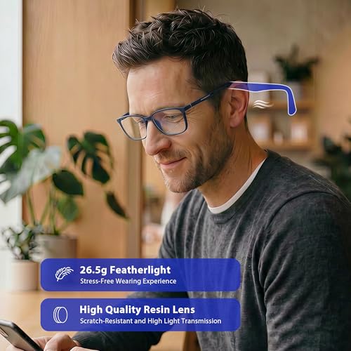 Image of BLUEMOKY Blue Light Reading Glasses for Men，Sport Square Frame Readers, Anti Glare Computer Glasses