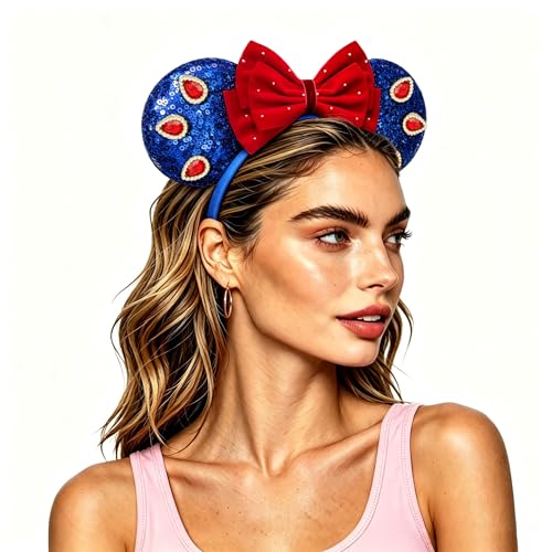 Brylla Cute Princess Mouse Ears Headband for Women Red Velvet Bows
