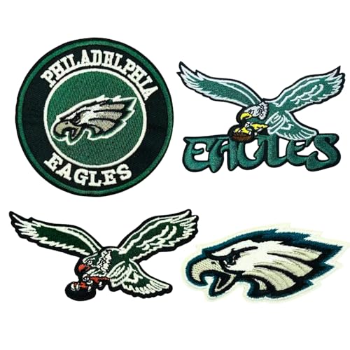 4 Pcs Cool Rugby Sports Eagles Embroidery Patches Football Fans Embroidered Badges Team Logo Patch for Sew On/Iron On Fabric Stickers Applique for Clothes Backpacks Hat Jeans Sportswear