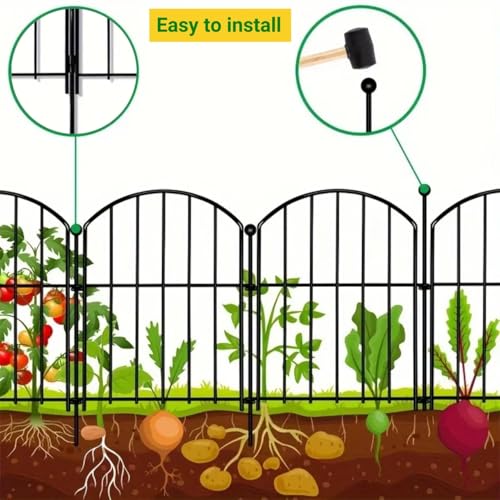 Image of ecofynd 2ft(H) X 11ft(L) Decorative Garden Fence, 10 Pack Dig Fence Animal Barrier for Dog, Arched Flower Bed Edging, Wire Border Panel for Dogs, Rabbits, Landscape Patio Yard Outdoor Decor, GF4