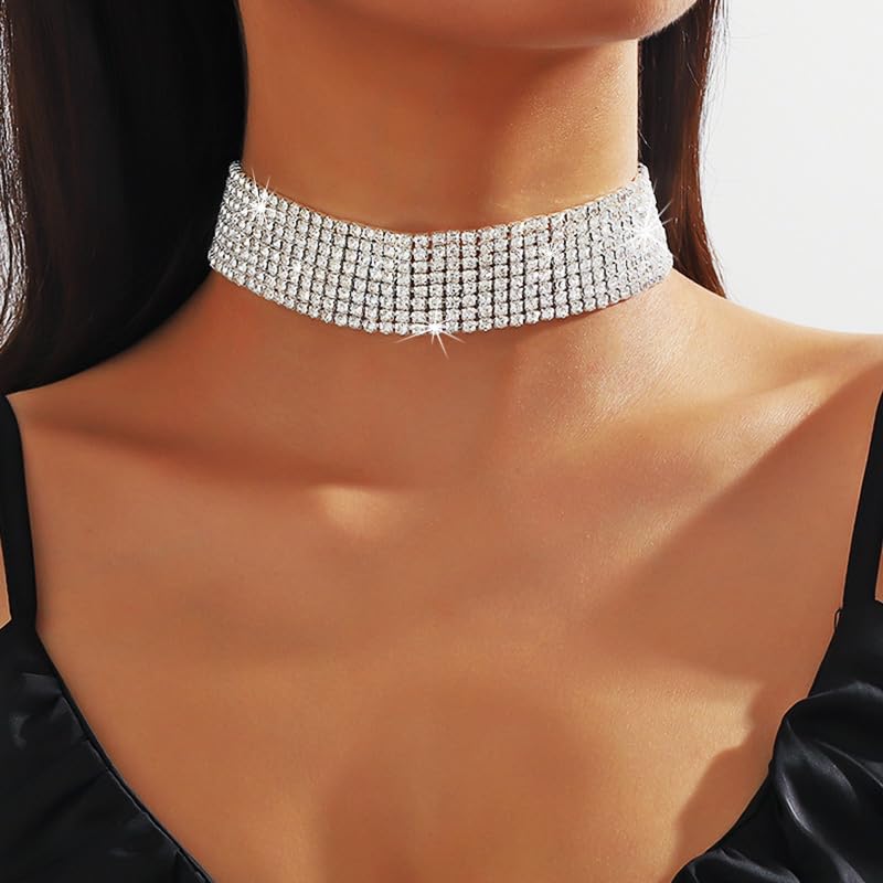 Handcess Strass Halskette Silber Glitzernde Kristall Ketten Brautkette Schmuck für Frauen