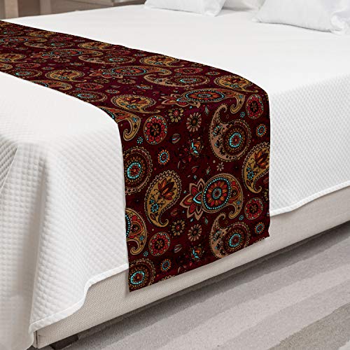 Ambesonne Paisley Bed Runner, Middle Pattern Tribal Art Bohemian Themed Composition Printed Image, Decorative Accent Bedding Scarf for Hotels Homes & Guest Rooms, Queen, Burgundy and Dark Mustard