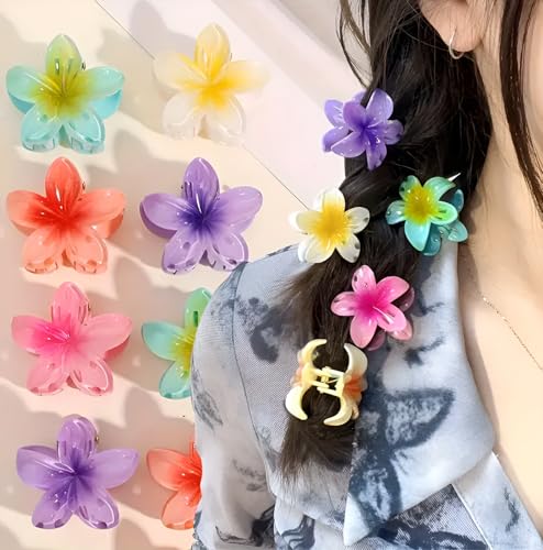 Image of PACTIV Floral Hair Claw Clips Set 6 Pcs Mini Flower Designs, Elegant & Cute Non-Slip Grip For Women And Girls, Assorted