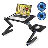 Adjustable Laptop Table, Laptop Stand for Bed Portable Lap Desk Foldable Laptop Workstation Notebook Riser Desk with 2 CPU Cooling USB Fans & Mouse Pad, Ergonomic Lap Desk TV Bed Tray Standing Desk