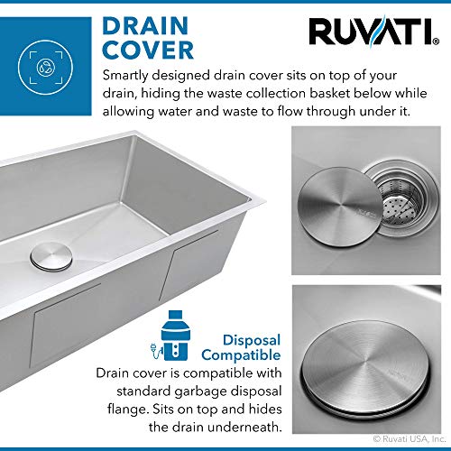 Image of Ruvati RVH7250 Gravena 28 inch Undermount Single Basin 16 Gauge Stainless Steel Kitchen Sink with Basin Rack and Basket Strainer - Stainless Steel