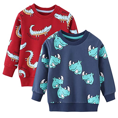 Image of Toddler Boys Crewneck Sweatshirt, Cotton Long-Sleeve Pullover Cartoon Print (Crocodile & Monster, 6-7 Years)