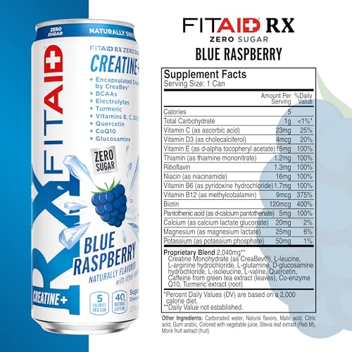 Image of FITAID RX Zero Sugar Encapsulated Creatine Workout Recovery Drink All-In-One Blend BCAA Glucosamine Turmeric B-Complex Electrolytes Variety Pack 12 Fl Oz (Pack of 24) - Packaging May Vary