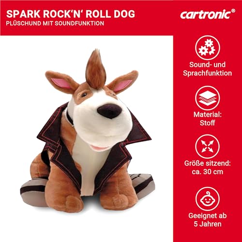 Cartronic Spark Rock 'n' Roll Dog, 30 cm I Plüschhund mit Sing-Funktion, der Witze erzählt und Fragen beantwortet I Spielzeug-Hund
