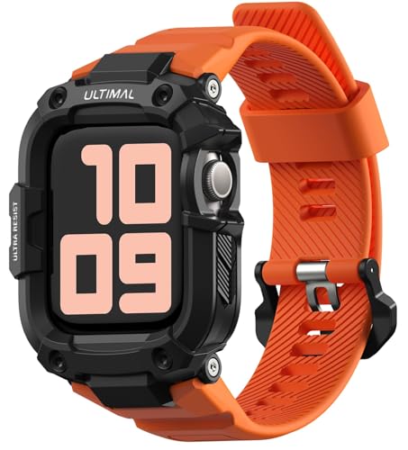 Image of ULTIMAL Rugged Band with Case for Apple Watch 46mm, Military-Grade Shockproof Protective Strap for Men, All-in-One Outdoor Sport Watch Band Compatible with iWatch Series 11 /10 (Orange)