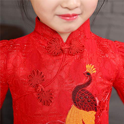 Girls Chinese Cheongsam Qipao Dress, Kids Traditional Oriental Asian Retro Embroidery Princess Party Tutu for 3-12 Years3