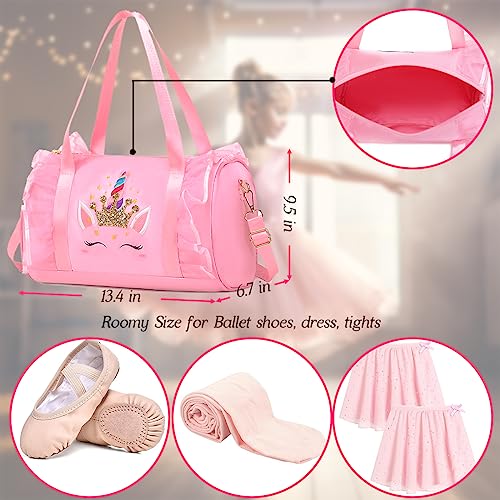 Dorlubel Cute Ballet Dance Bag Gym Travel Duffle Bag for Girls Tutu Dress Bag with Key Chain for Girls (Pink4 of Long Mesh)3