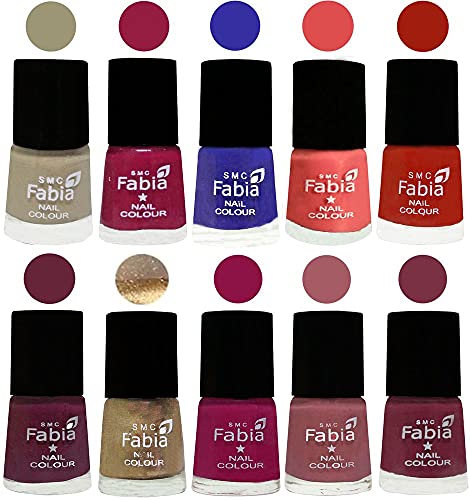 Image of SMC Fabia ALL IN ONE (PACK OF 10), Long Lasting Glossy Nail Polish, 6 ml Each, All Vibrant Colours,01720