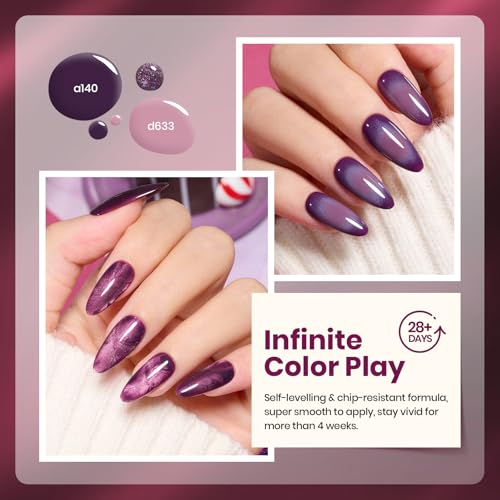 Image of Beetles Purple Gel Nail Polish Set, 6 Colors Muse of Midnight Gel | 6 Burgundy Nude Purple Gel Polish Colors with Glitter Cat Eye Effects for Uv Led Soak-Off Manicures