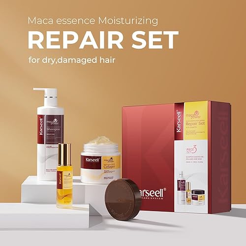 Miniatura 2 de Karseell Juego de Tratamiento Capilar de Colágeno, Máscara de Cabello de Colágeno de Reparación Profunda, Champú y Aceite de Argán para Cabello Seco
